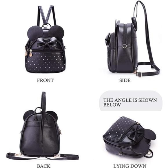 Womens / Girls Bowknot Polka Dot Cute Mini Backpack Small Daypacks Convertible - Picture 6 of 6